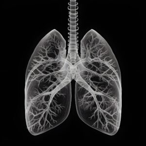 A black and white X-ray image of human lungs. 